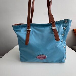 Blue Tote Bag with Brown Accents - Brand new POP BAG